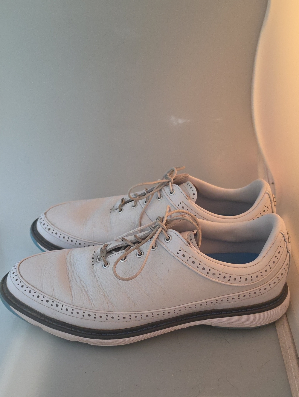 adidas MC80 Spikeless Golf White Leather Wingtip Shoes